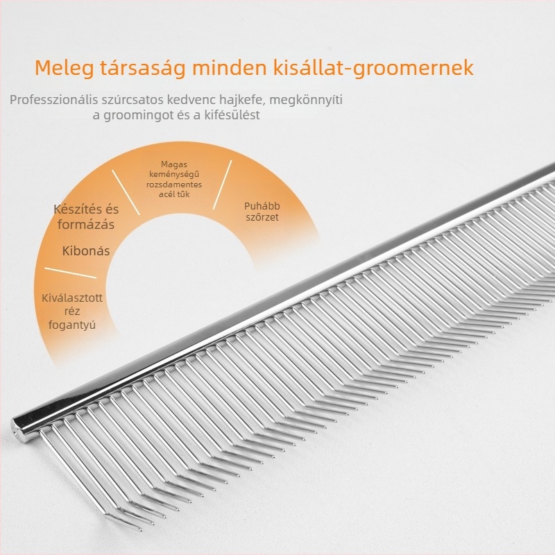 Ívelt szőr- és ápoló fésű háziállatok számára kampóval – acél, márka Perfectionism/Lichao, univerzális használat