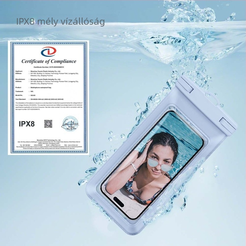 Telefon vízálló tok, átlátszó, érintőképernyő-kompatibilis, PVC+ABS, kültéri használatra