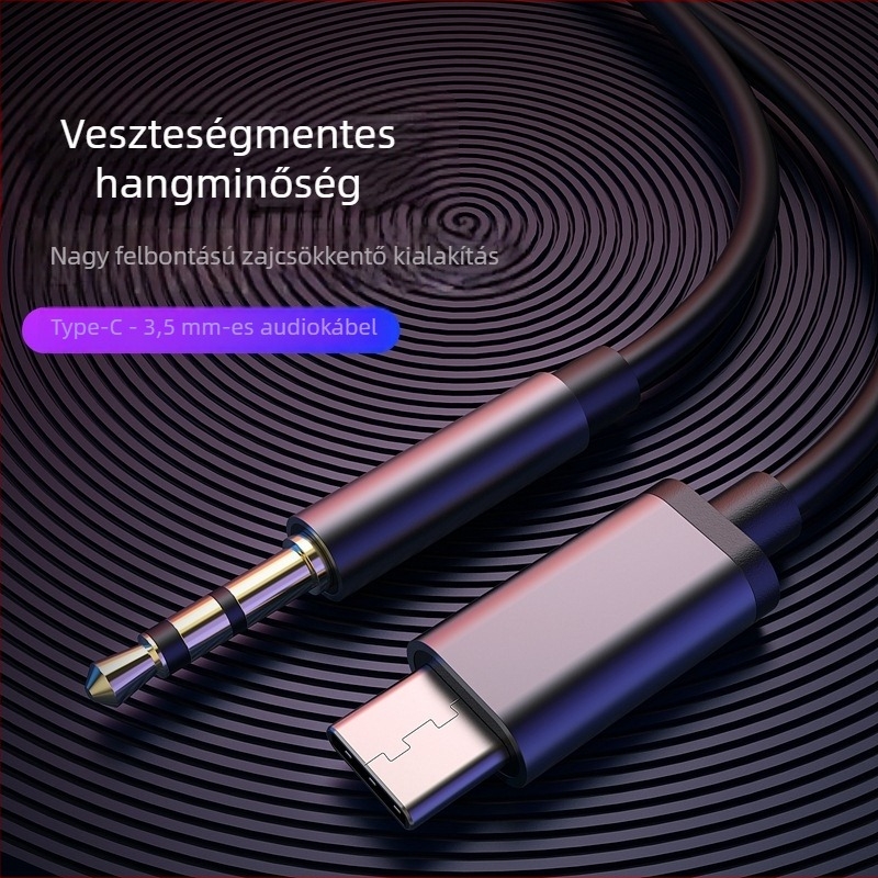 Type-C‑től 3,5 mm-es audió kábel fejhallgatókhoz, autórádióhoz és mobil eszközökhöz | Aranyozott csatlakozók, sodrott réz mag