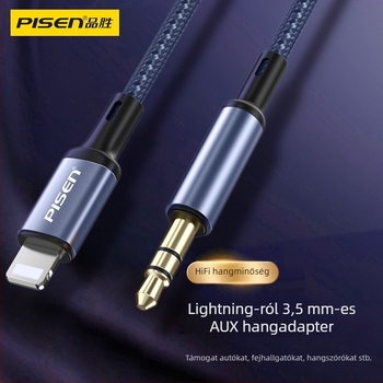 Pisen AUX autóhifi audio kábel, 3,5 mm, aranyozott, oxigénmentes réz, rézmag, CCC tanúsítvány