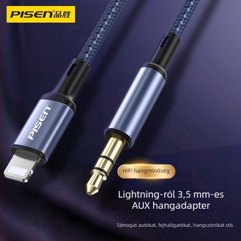 Pisen AUX autóhifi audio kábel, 3,5 mm, aranyozott, oxigénmentes réz, rézmag, CCC tanúsítvány