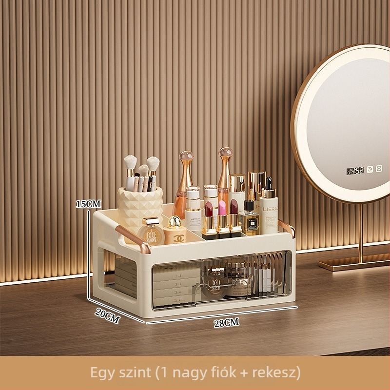 Asztali kozmetikai tároló szekrény, fiókokkal, többszintű szervező rúzsok és bőrápoláshoz; anyag: PP; logó nyomtatva: Igen; testreszabás: Elérhető; termék bevezetése: 2025; származás: Jieyang