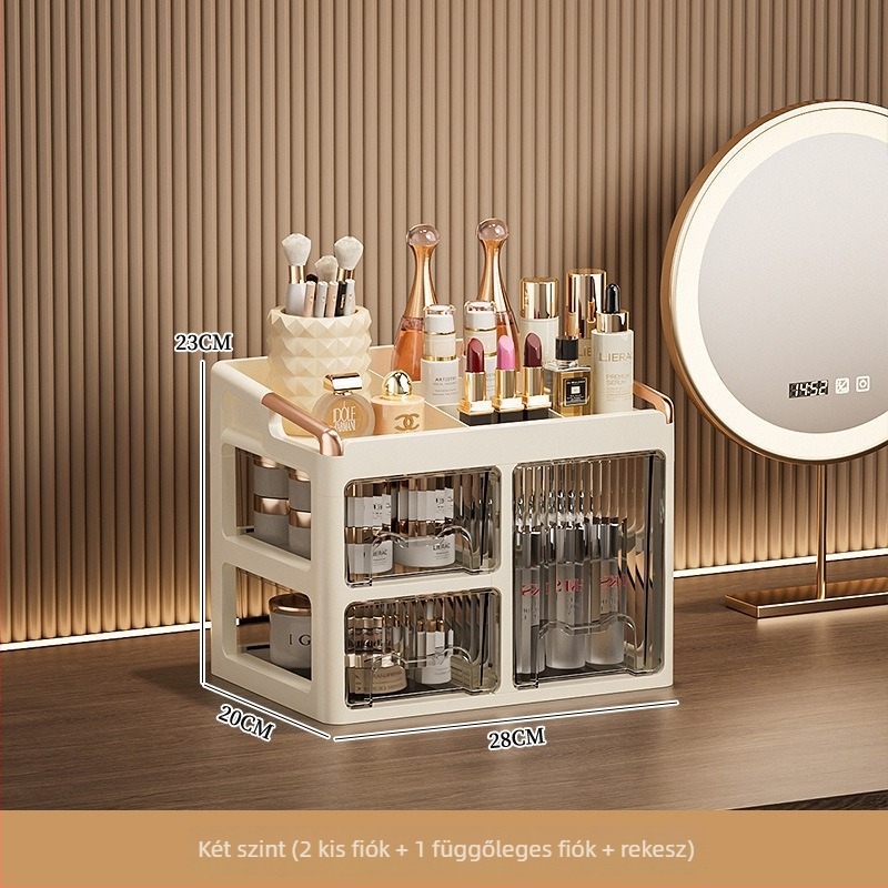 Asztali kozmetikai tároló szekrény, fiókokkal, többszintű szervező rúzsok és bőrápoláshoz; anyag: PP; logó nyomtatva: Igen; testreszabás: Elérhető; termék bevezetése: 2025; származás: Jieyang