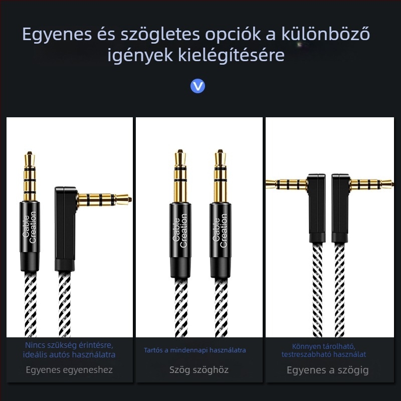 3,5 mm aranyozott férfi–férfi audio kábel PC-hez, mobilhoz és autóhifi rendszerhez