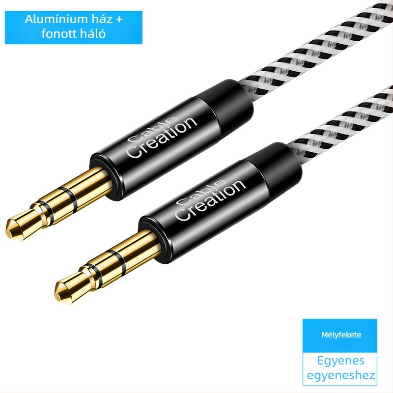 3,5 mm aranyozott férfi–férfi audio kábel PC-hez, mobilhoz és autóhifi rendszerhez