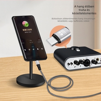 OTG hangkártya élő közvetítéséhez való kábel, kettős USB-C csatlakozók, ónnal bevont rézvezető