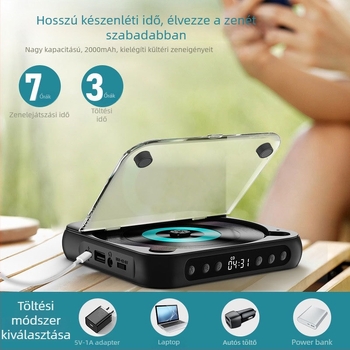 FIREBOX Minicd hordozható CD-lejátszó – Walkman-stílus, USB interfész, AUX kimenet, Bluetooth 5.3, CD/WMA lejátszás