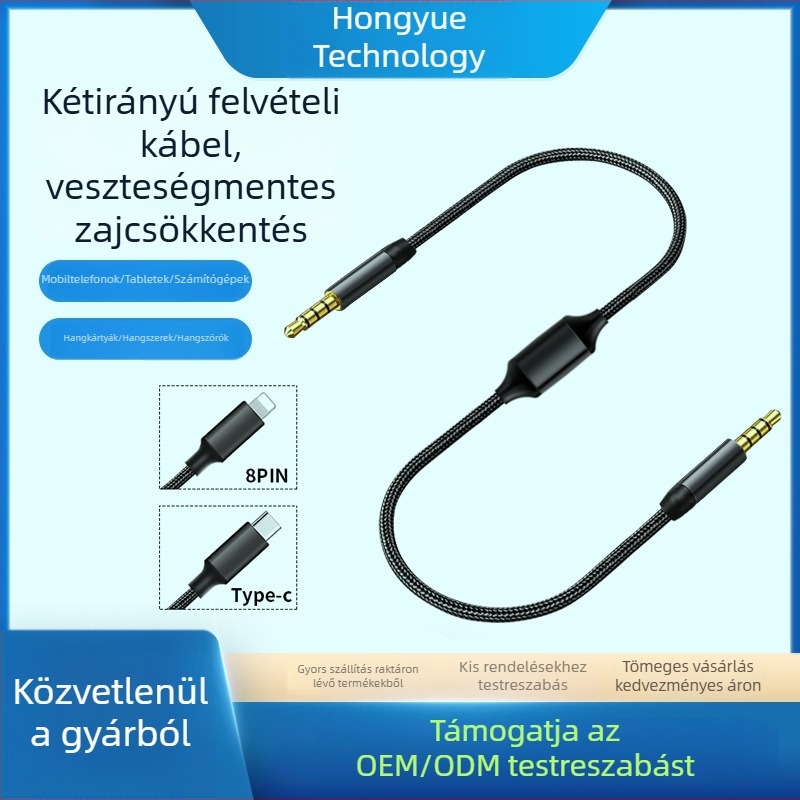 3,5 mm-es audió rögzítőkábel Type-C csatlakozóval — kétirányú hangkártya-interfész élő hangszerhez és számítógéphez/okostelefonhoz zajcsökkentéssel