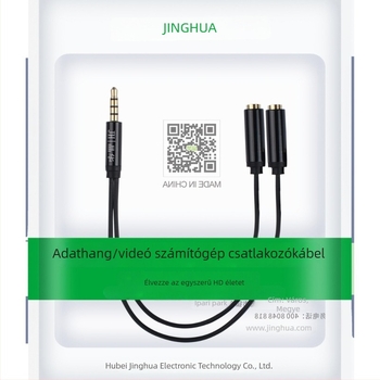 Jinghua 3,5 mm-es audió kábel, két férfi és egy női csatlakozó, 2-in-1 mikrofon és fejhallgató adapter számítógépre és telefonra