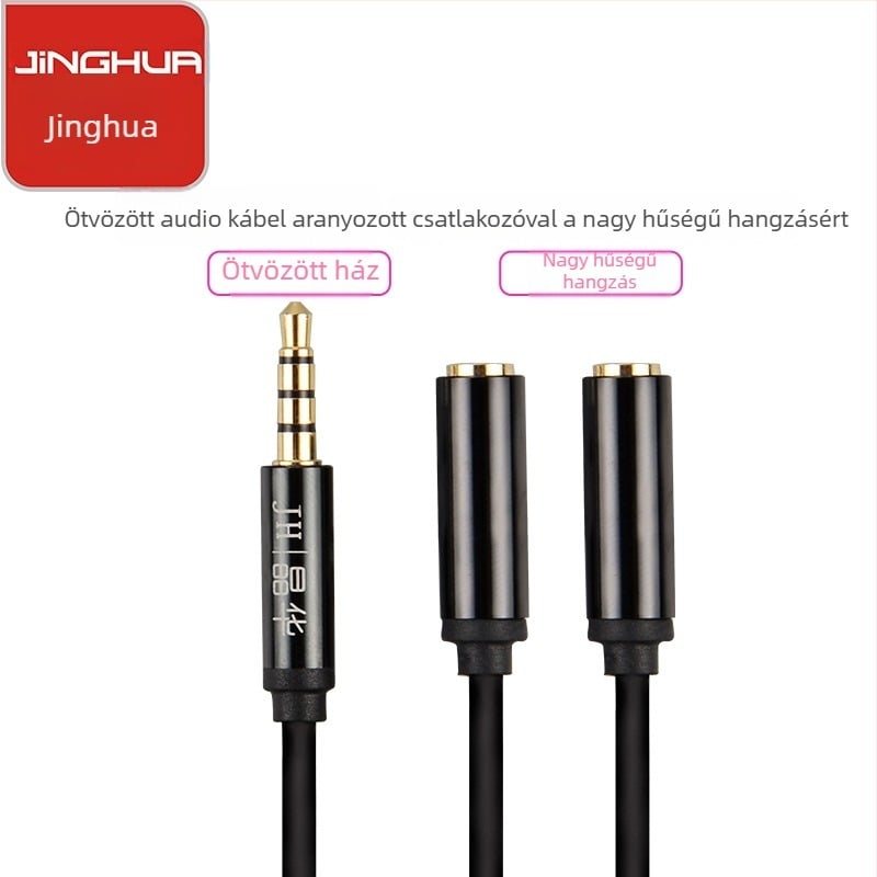 Jinghua 3,5 mm-es audió kábel, két férfi és egy női csatlakozó, 2-in-1 mikrofon és fejhallgató adapter számítógépre és telefonra