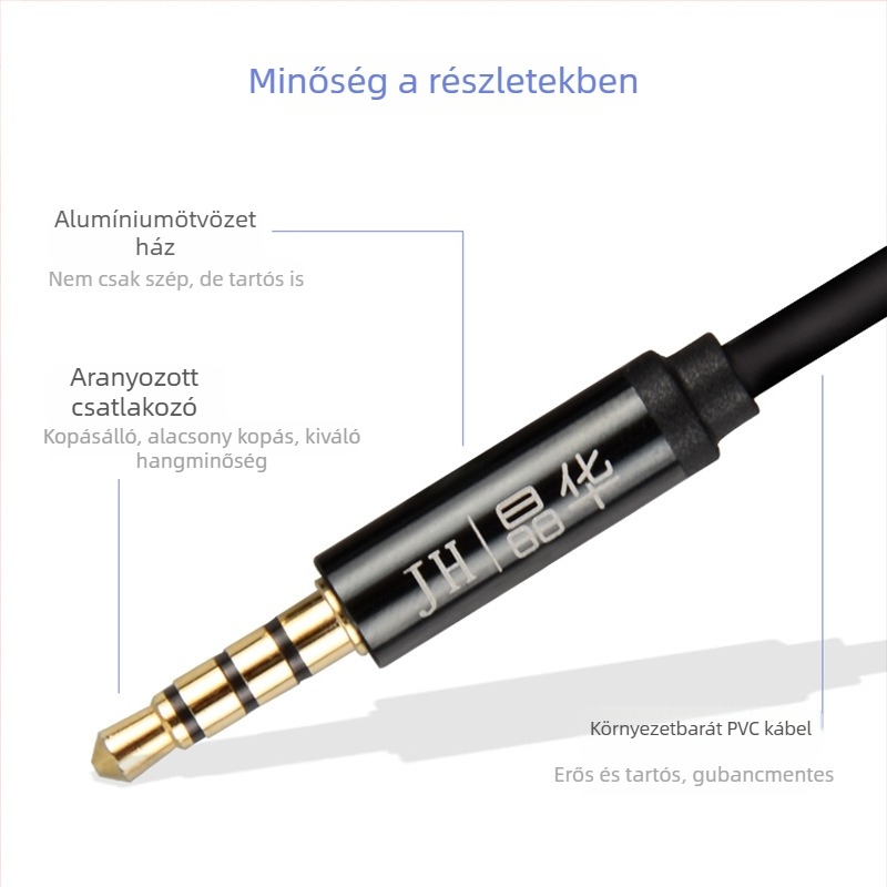 Jinghua 3,5 mm-es audió kábel, két férfi és egy női csatlakozó, 2-in-1 mikrofon és fejhallgató adapter számítógépre és telefonra