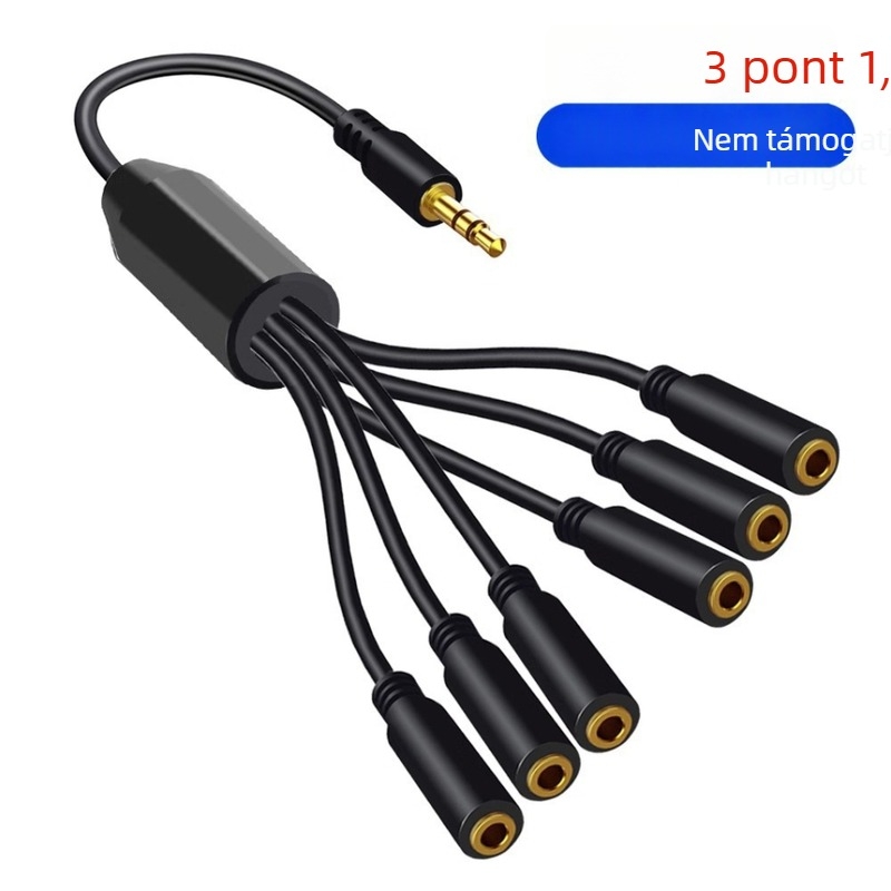3,5 mm-es audio osztó hosszabbító kábel, 1–4 sztereó kimenet, aranyozott csatlakozók, oxigénmentes réz vezető