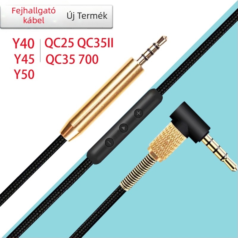 Bose QC35 fejhallgatóhoz való kábel, 2,5 mm-től 3,5 mm-ig, aranyozott csatlakozók, alumínium-ötvözet szál maggal