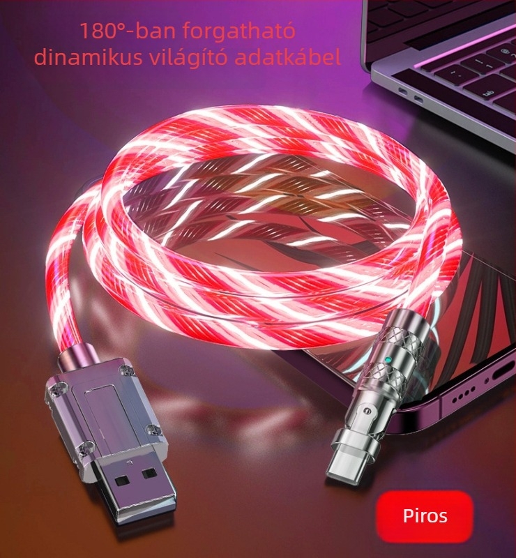 Új 180°-os hajlított USB töltőkábel fényhatással Android és Huawei telefonokhoz