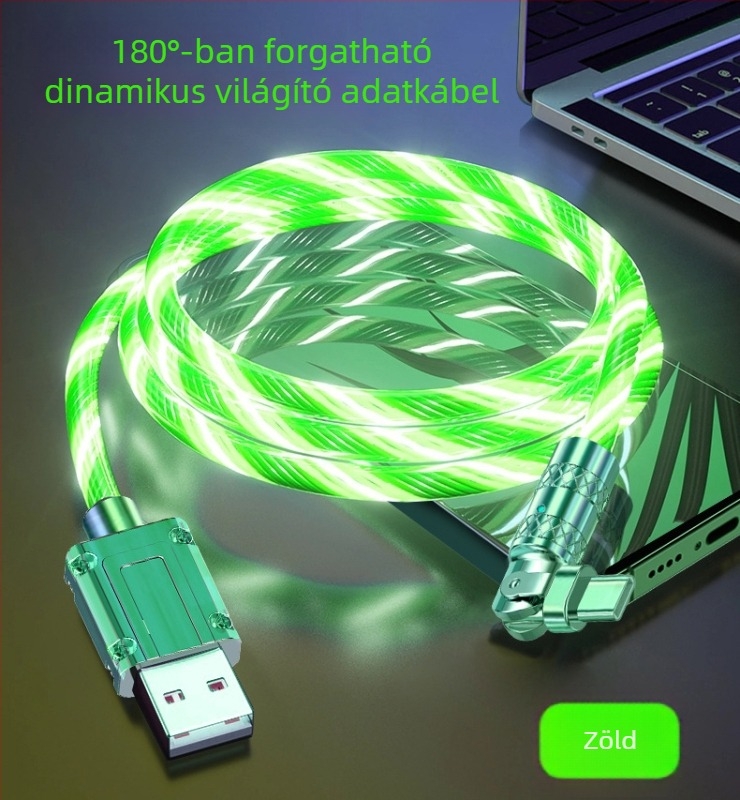 Új 180°-os hajlított USB töltőkábel fényhatással Android és Huawei telefonokhoz