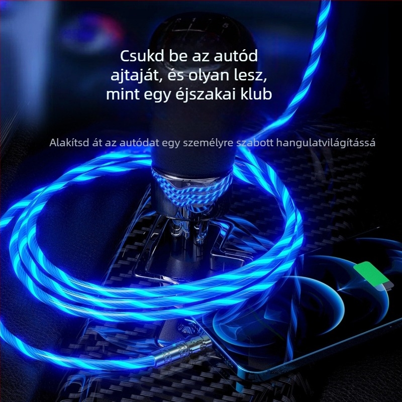 Új 180°-os hajlított USB töltőkábel fényhatással Android és Huawei telefonokhoz