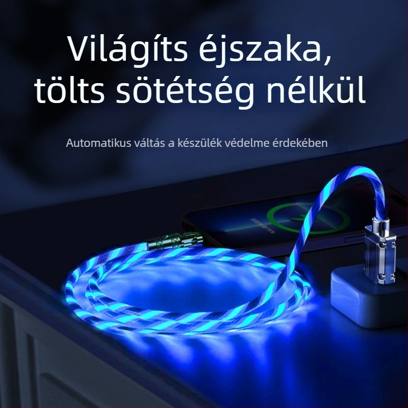 Új 180°-os hajlított USB töltőkábel fényhatással Android és Huawei telefonokhoz
