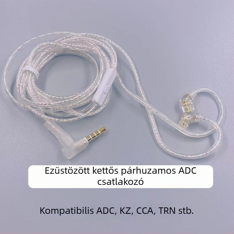 Ezüstbevonatú oxigénmentes réz fejhallgató-kábel, dupla párhuzamos vezetékekkel, KZ-csere ZS10Pro, QDC, TRN.CCA és más kompatibilis hangkártyákhoz