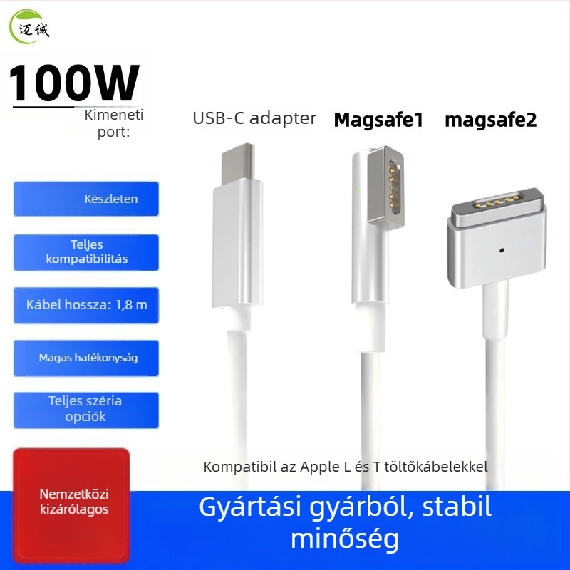 Type-C→MagSafe 1/2 töltőkábel MacBook Air/Pro-hoz, modell PD-MG1, 1,8 m hosszú, 2021-ben piacra került.