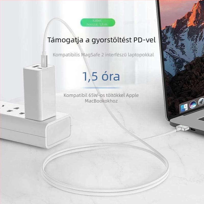 Type-C→MagSafe 1/2 töltőkábel MacBook Air/Pro-hoz, modell PD-MG1, 1,8 m hosszú, 2021-ben piacra került.