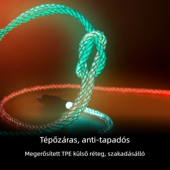 Magic Rope USB adatkábel RGB LED-del, gyors töltés, többcsatlakozós (Lightning, Micro USB, Type-C), anyag: rost + PU