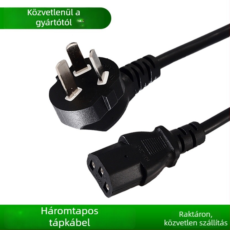 Háromvezetékes tápkábel számítógép-házhoz, monitorhoz és nyomtatóhoz; háromtűs dugó; OEM
