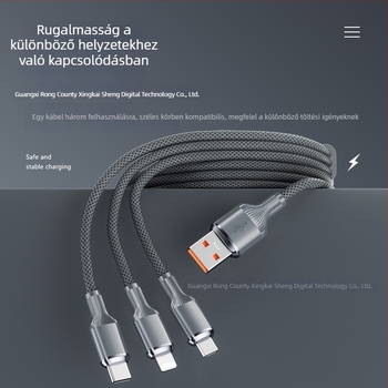 Három az egyben gyors-töltő kábel USB-C, Lightning és Micro USB, 100W, alumíniumötvözet