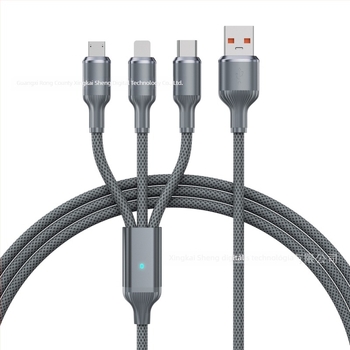 Három az egyben gyors-töltő kábel USB-C, Lightning és Micro USB, 100W, alumíniumötvözet