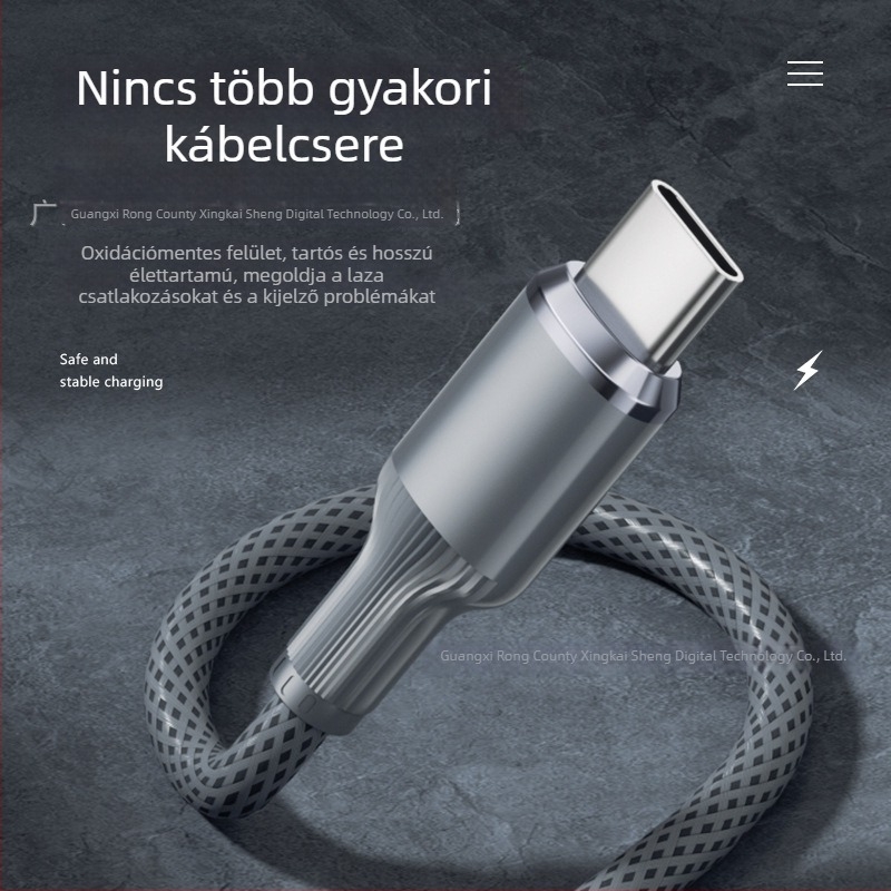 Három az egyben gyors-töltő kábel USB-C, Lightning és Micro USB, 100W, alumíniumötvözet