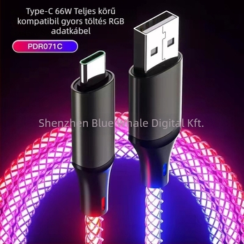3-in-1 USB töltőkábel Lightning, Micro USB és Type-C csatlakozókkal, 66W, szőtt kivitel