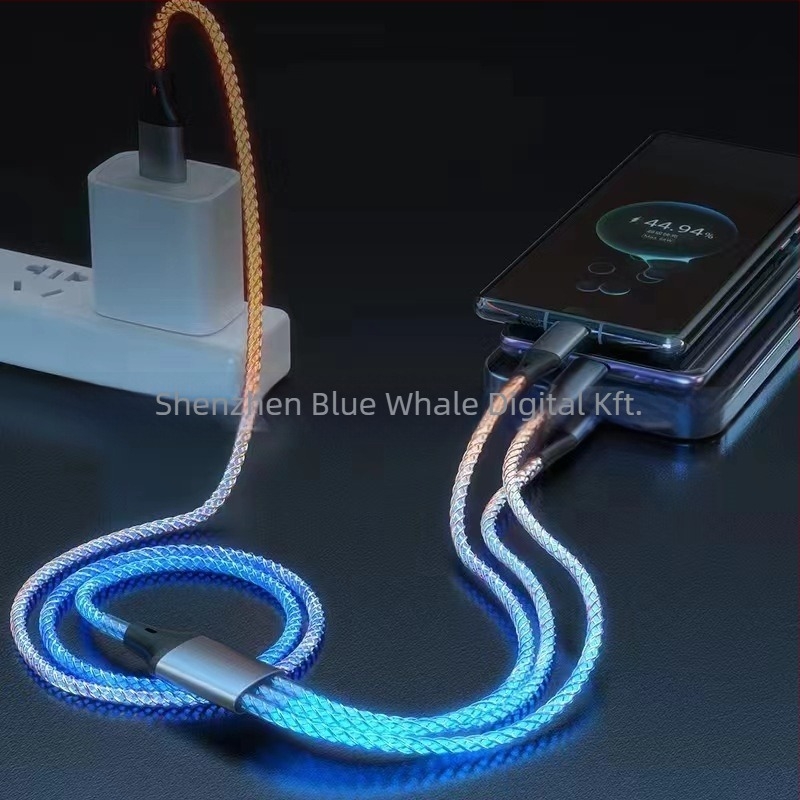 3-in-1 USB töltőkábel Lightning, Micro USB és Type-C csatlakozókkal, 66W, szőtt kivitel