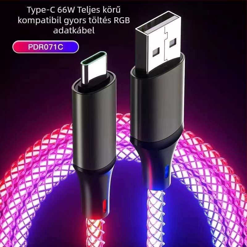 3-in-1 USB töltőkábel Lightning, Micro USB és Type-C csatlakozókkal, 66W, szőtt kivitel