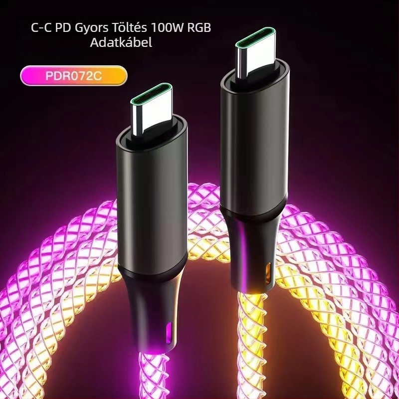 3-in-1 USB töltőkábel Lightning, Micro USB és Type-C csatlakozókkal, 66W, szőtt kivitel
