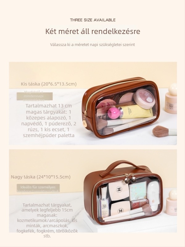PU anyagú kozmetikai táska, vízálló, átlátszó, poliészter bélés, Riker márka