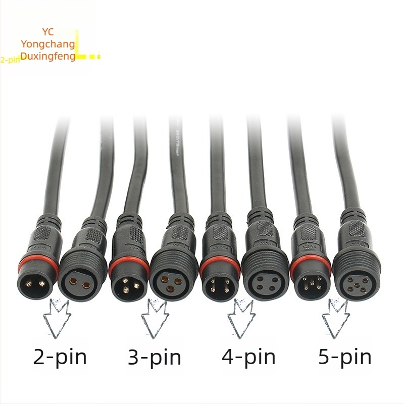 M16 vízálló 2-vezetékes dugaszkonnektor, férfi és női, PVC szigetelt tápkábel 2×0,75 mm²