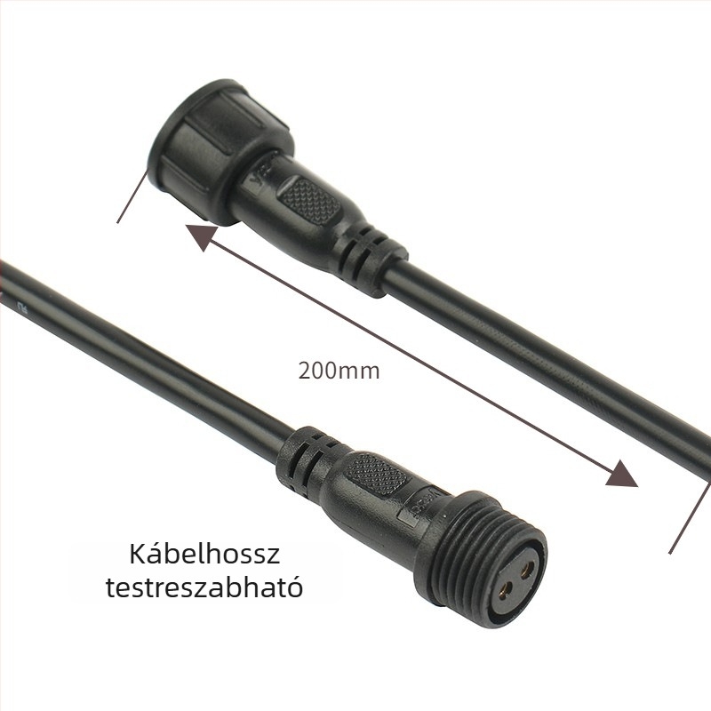 M16 vízálló 2-vezetékes dugaszkonnektor, férfi és női, PVC szigetelt tápkábel 2×0,75 mm²