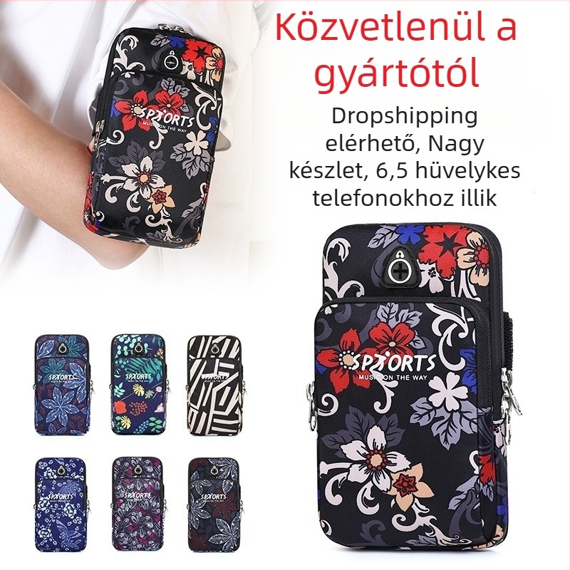 Futásra alkalmas karra helyezhető telefon tartó táska, uniszex, Oxford anyag, virágos minta, poliészter bélés, légáteresztő