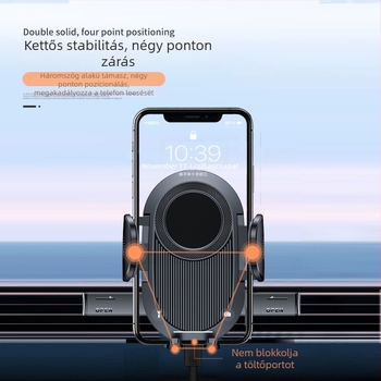 Autótelefon-tartó a szellőzőnyíláson, rezgésmentes, 3 másodperces gyors felhelyezés, műszerfalhoz illeszkedő, logó gravírozás támogatott