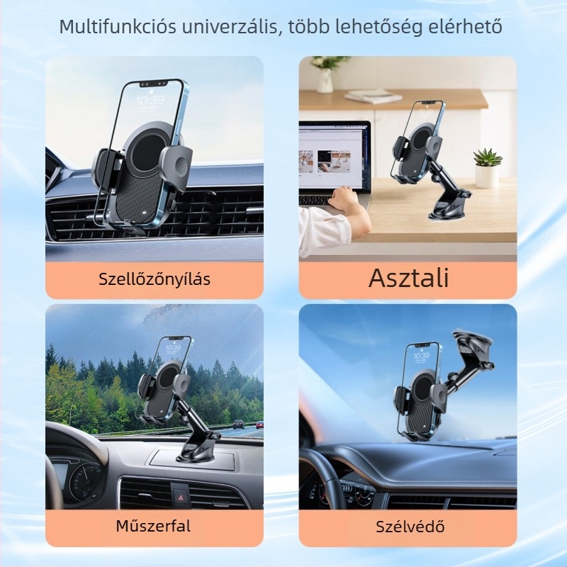 Autótelefon-tartó a szellőzőnyíláson, rezgésmentes, 3 másodperces gyors felhelyezés, műszerfalhoz illeszkedő, logó gravírozás támogatott