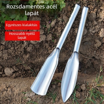 Egy darabból álló rozsdamentes acél ásó a kertészkedéshez — virágok és zöldségek ültetésére, vad növények ásására; otthoni használatra; testreszabható.