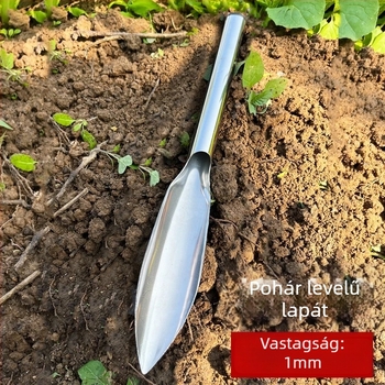 Egy darabból álló rozsdamentes acél ásó a kertészkedéshez — virágok és zöldségek ültetésére, vad növények ásására; otthoni használatra; testreszabható.