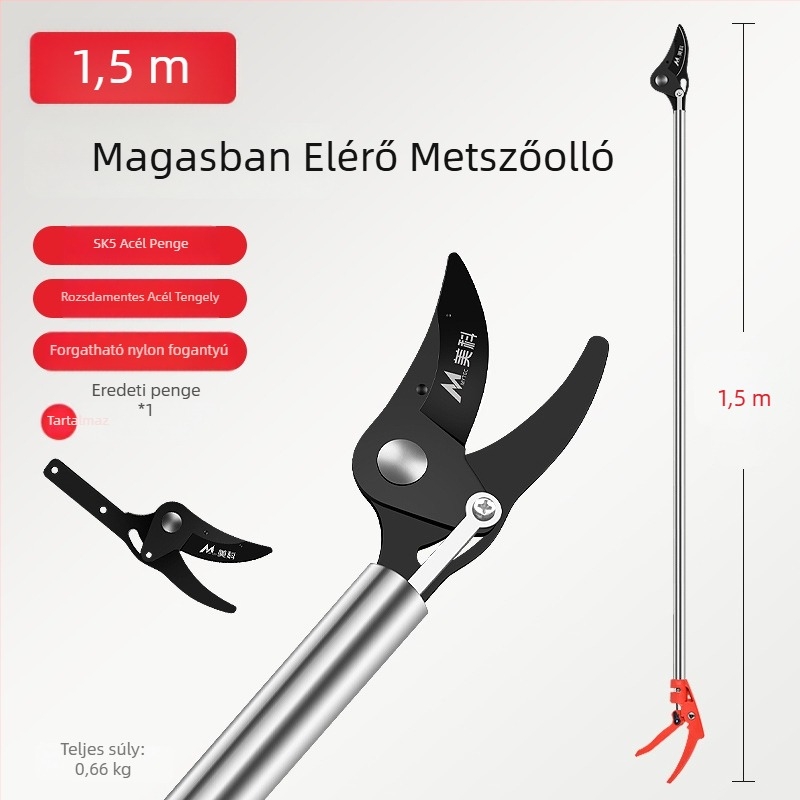 Hosszú nyelű metszőolló magas ágakhoz és gyümölcsfákhoz
