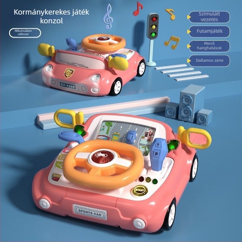 Gyerekeknek szánt vezetés-szimulációs kormányjáték, zene/hang funkcióval, elemes, műanyagból, 4–6 éveseknek.