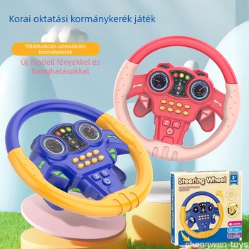 Nagy kormánykerék-játék gyerekeknek fényekkel és zenével, történet mód és társas vezető funkcióval, műanyagból, száraz elemről működik, 4–6 éveseknek.