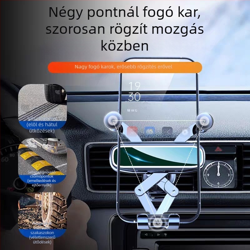 Autós telefontartó gravitációs rögzítéssel, légcsatornára klipszelhető, univerzális, minimalist dizájn