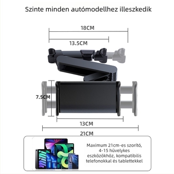 Yiyi autótabletta-tartó teleszkópos karral - univerzális hátsó fejtámlához, Snap-On rögzítés, 150 g