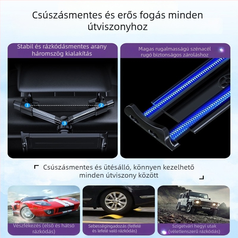 Yiyi autótabletta-tartó teleszkópos karral - univerzális hátsó fejtámlához, Snap-On rögzítés, 150 g