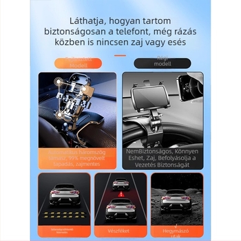 Autótelefon-tartó univerzális a műszerfalra, Snap-On rögzítés, újratölthető akkumulátor
