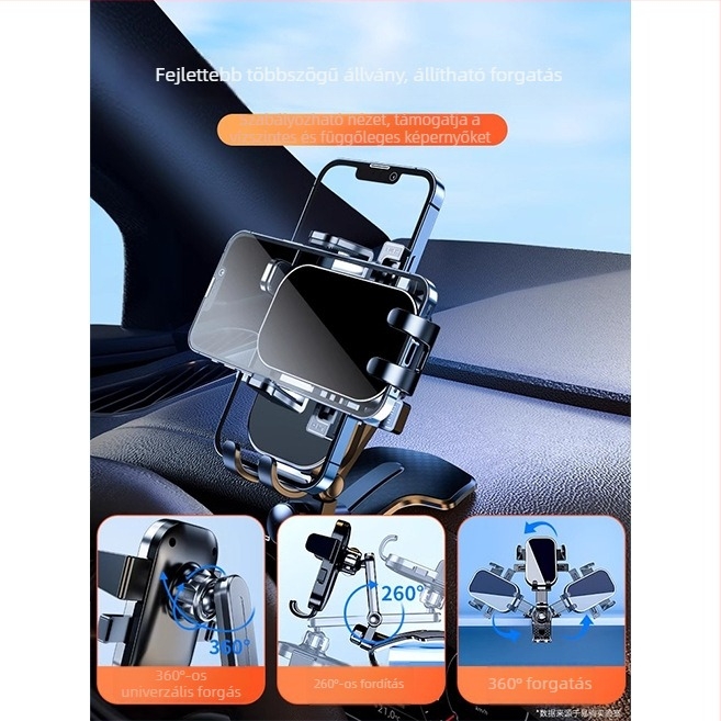 Autótelefon-tartó univerzális a műszerfalra, Snap-On rögzítés, újratölthető akkumulátor