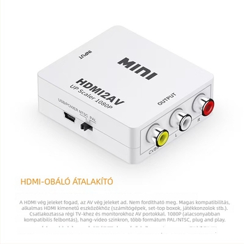 AV–HDMI videóátalakító játékkonzolokhoz, 1080P, Minden rendszerrel kompatibilis, Távoli felébredés, Energiakezelés